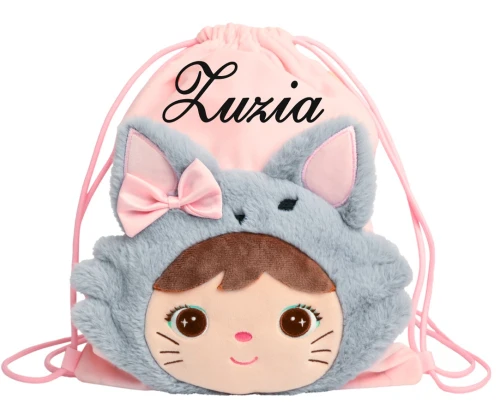 Personalizowany puchaty worek dla dziewczynki Kotek Metoo z kokardką