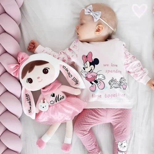 Personalizowana lalka Metoo różowa Królisia z kokardką 50 cm z imieniem datą i metryczką